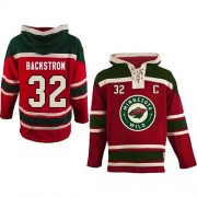 Men's Old Time Hockey Minnesota Wild 32 Niklas Backstrom Red Sawyer Hooded Sweatshirt Jersey - Authentic