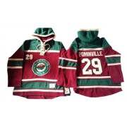 Men's Old Time Hockey Minnesota Wild 29 Jason Pominville Red Sawyer Hooded Sweatshirt Jersey - Authentic