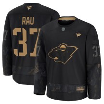 Men's Fanatics Minnesota Wild Kyle Rau Black 2024 Military Appreciation Practice Jersey - Premium Men's Fanatics Minnesota Wild Kyle Rau Black 2024 Military Appreciation Practice Jersey - Premium