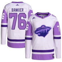 Men's Adidas Minnesota Wild Caedan Bankier White/Purple Hockey Fights Cancer Primegreen Jersey - Authentic Men's Adidas Minnesota Wild Caedan Bankier White/Purple Hockey Fights Cancer Primegreen Jersey - Authentic