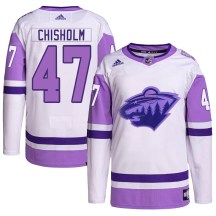 Men's Adidas Minnesota Wild Declan Chisholm White/Purple Hockey Fights Cancer Primegreen Jersey - Authentic