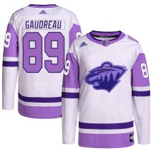 Men's Adidas Minnesota Wild Frederick Gaudreau White/Purple Hockey Fights Cancer Primegreen Jersey - Authentic