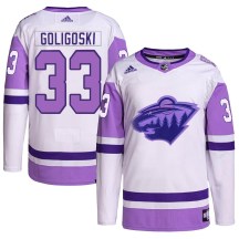 Men's Adidas Minnesota Wild Alex Goligoski White/Purple Hockey Fights Cancer Primegreen Jersey - Authentic