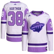 Men's Adidas Minnesota Wild Ryan Hartman White/Purple Hockey Fights Cancer Primegreen Jersey - Authentic