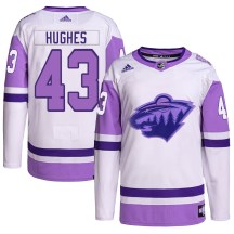 Men's Adidas Minnesota Wild Quinn Hughes White/Purple Hockey Fights Cancer Primegreen Jersey - Authentic Men's Adidas Minnesota Wild Quinn Hughes White/Purple Hockey Fights Cancer Primegreen Jersey - Authentic