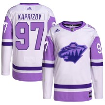 Men's Adidas Minnesota Wild Kirill Kaprizov White/Purple Hockey Fights Cancer Primegreen Jersey - Authentic