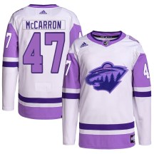 Men's Adidas Minnesota Wild Michael McCarron White/Purple Hockey Fights Cancer Primegreen Jersey - Authentic Men's Adidas Minnesota Wild Michael McCarron White/Purple Hockey Fights Cancer Primegreen Jersey - Authentic