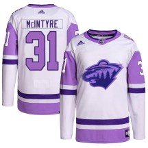Men's Adidas Minnesota Wild Zane McIntyre White/Purple Hockey Fights Cancer Primegreen Jersey - Authentic