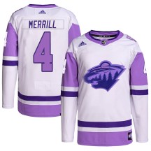 Men's Adidas Minnesota Wild Jon Merrill White/Purple Hockey Fights Cancer Primegreen Jersey - Authentic