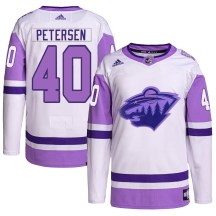 Men's Adidas Minnesota Wild Cal Petersen White/Purple Hockey Fights Cancer Primegreen Jersey - Authentic Men's Adidas Minnesota Wild Cal Petersen White/Purple Hockey Fights Cancer Primegreen Jersey - Authentic