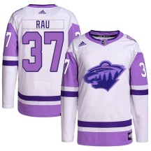 Men's Adidas Minnesota Wild Kyle Rau White/Purple Hockey Fights Cancer Primegreen Jersey - Authentic