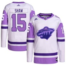 Men's Adidas Minnesota Wild Mason Shaw White/Purple Hockey Fights Cancer Primegreen Jersey - Authentic