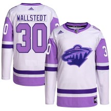 Men's Adidas Minnesota Wild Jesper Wallstedt White/Purple Hockey Fights Cancer Primegreen Jersey - Authentic