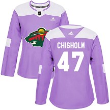 Women's Adidas Minnesota Wild Declan Chisholm Purple Fights Cancer Practice Jersey - Authentic