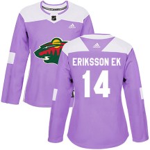 Women's Adidas Minnesota Wild Joel Eriksson Ek Purple Fights Cancer Practice Jersey - Authentic