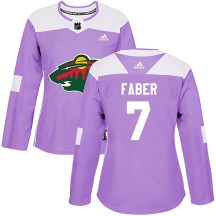 Women's Adidas Minnesota Wild Brock Faber Purple Fights Cancer Practice Jersey - Authentic