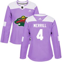Women's Adidas Minnesota Wild Jon Merrill Purple Fights Cancer Practice Jersey - Authentic