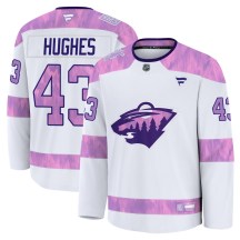 Men's Fanatics Minnesota Wild Quinn Hughes White 2024 Hockey Fights Cancer Practice Jersey - Premium Men's Fanatics Minnesota Wild Quinn Hughes White 2024 Hockey Fights Cancer Practice Jersey - Premium