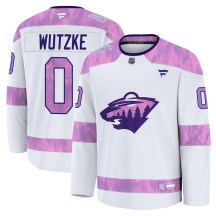 Men's Fanatics Minnesota Wild Chase Wutzke White 2024 Hockey Fights Cancer Practice Jersey - Premium Men's Fanatics Minnesota Wild Chase Wutzke White 2024 Hockey Fights Cancer Practice Jersey - Premium