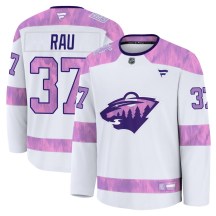 Youth Fanatics Minnesota Wild Kyle Rau White 2024 Hockey Fights Cancer Practice Jersey - Premium Youth Fanatics Minnesota Wild Kyle Rau White 2024 Hockey Fights Cancer Practice Jersey - Premium