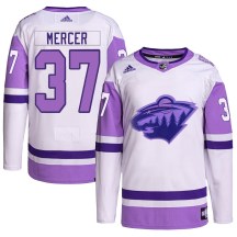 Youth Adidas Minnesota Wild Riley Mercer White/Purple Hockey Fights Cancer Primegreen Jersey - Authentic Youth Adidas Minnesota Wild Riley Mercer White/Purple Hockey Fights Cancer Primegreen Jersey - Authentic