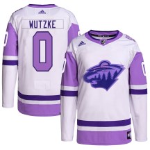 Youth Adidas Minnesota Wild Chase Wutzke White/Purple Hockey Fights Cancer Primegreen Jersey - Authentic Youth Adidas Minnesota Wild Chase Wutzke White/Purple Hockey Fights Cancer Primegreen Jersey - Authentic