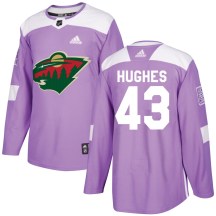 Men's Adidas Minnesota Wild Quinn Hughes Purple Fights Cancer Practice Jersey - Authentic Men's Adidas Minnesota Wild Quinn Hughes Purple Fights Cancer Practice Jersey - Authentic