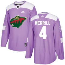 Men's Adidas Minnesota Wild Jon Merrill Purple Fights Cancer Practice Jersey - Authentic