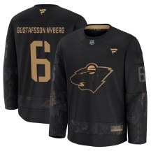 Men's Fanatics Minnesota Wild Viking Gustafsson Nyberg Black 2024 Military Appreciation Practice Jersey - Premium