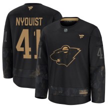 Men's Fanatics Minnesota Wild Gustav Nyquist Black 2024 Military Appreciation Practice Jersey - Premium