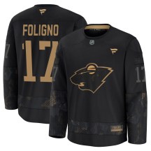Youth Fanatics Minnesota Wild Marcus Foligno Black 2024 Military Appreciation Practice Jersey - Premium