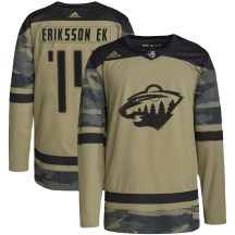 Men's Adidas Minnesota Wild Joel Eriksson Ek Camo Military Appreciation Practice Jersey - Authentic