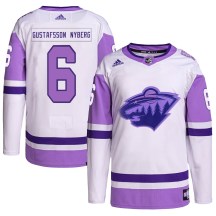 Men's Adidas Minnesota Wild Viking Gustafsson Nyberg White/Purple Hockey Fights Cancer Primegreen Jersey - Authentic