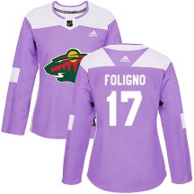 Women's Adidas Minnesota Wild Marcus Foligno Purple Fights Cancer Practice Jersey - Authentic