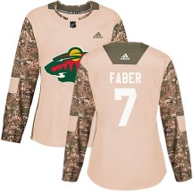Women's Adidas Minnesota Wild Brock Faber Camo Veterans Day Practice Jersey - Authentic