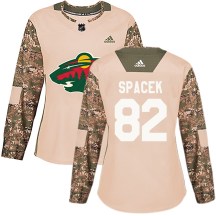 Women's Adidas Minnesota Wild David Spacek Camo Veterans Day Practice Jersey - Authentic