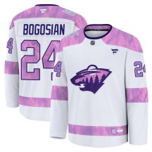 Youth Fanatics Minnesota Wild Zach Bogosian White 2024 Hockey Fights Cancer Practice Jersey - Premium